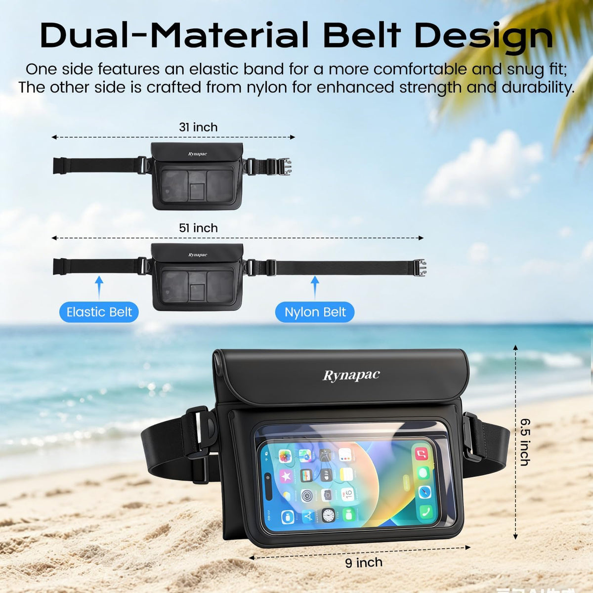 Rynapac Waterproof Fanny Pack, 2-Pack – IPX8 Dual-Layer Design