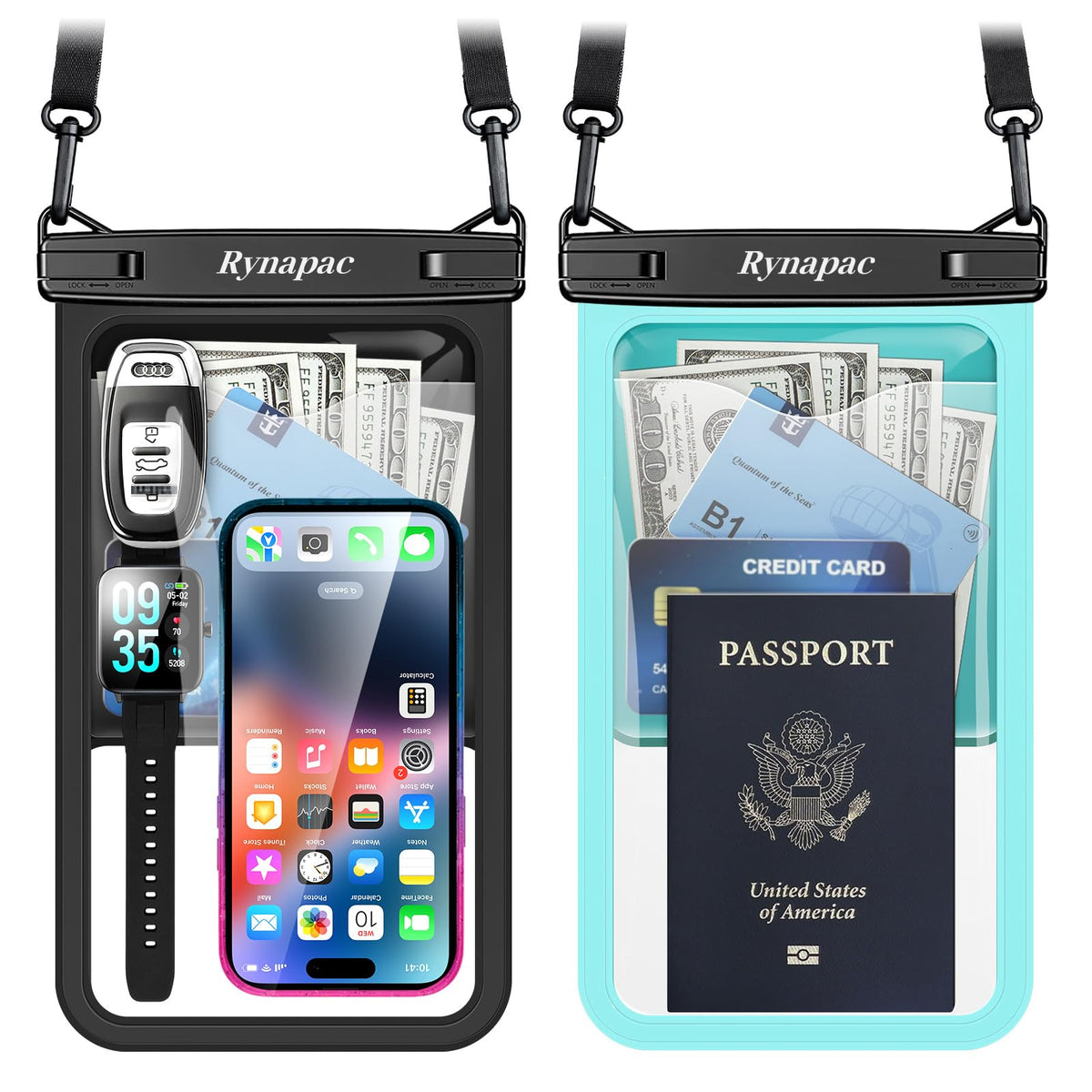 Rynapac Waterproof Phone Pouch, 2-Pack – IPX8 with Inner Pocket, 8.5" & 10"