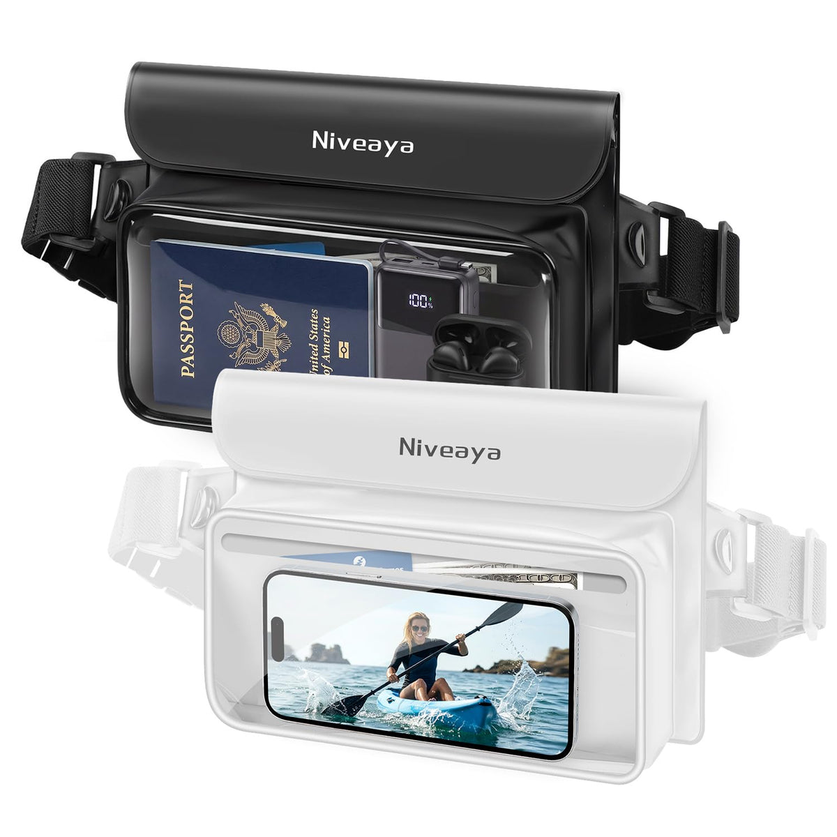 Niveaya Floating Waterproof Fanny Pack, 2-Pack – IPX8, Up to 9.5"
