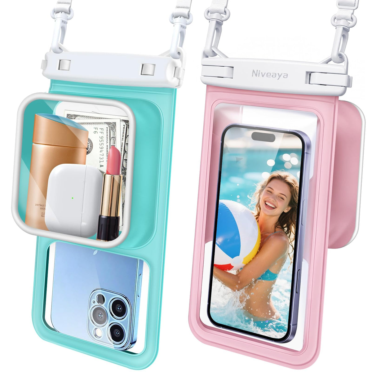 Niveaya Floating Waterproof Phone Pouch, 2-Pack – IPX8, Up to 8.5"