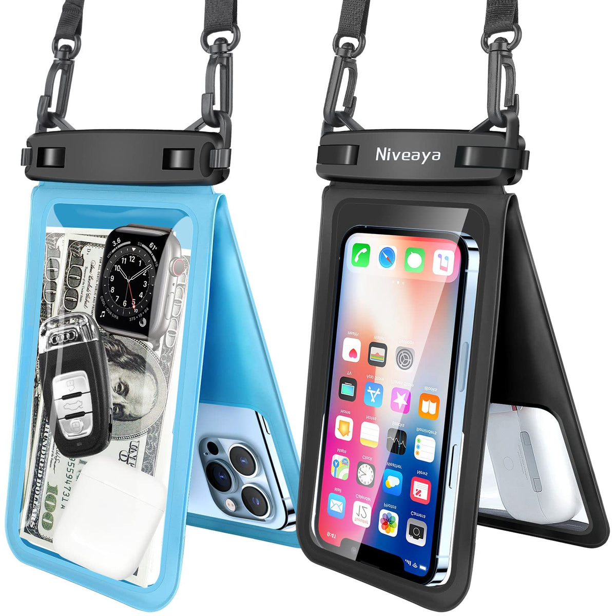 Niveaya Floating Waterproof Phone Pouch, 2-Pack – IPX8 Dual Compartment