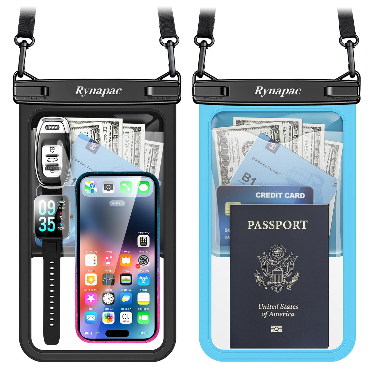 Rynapac Waterproof Phone Pouch, 2-Pack – IPX8 with Inner Pocket, 8.5" & 10"