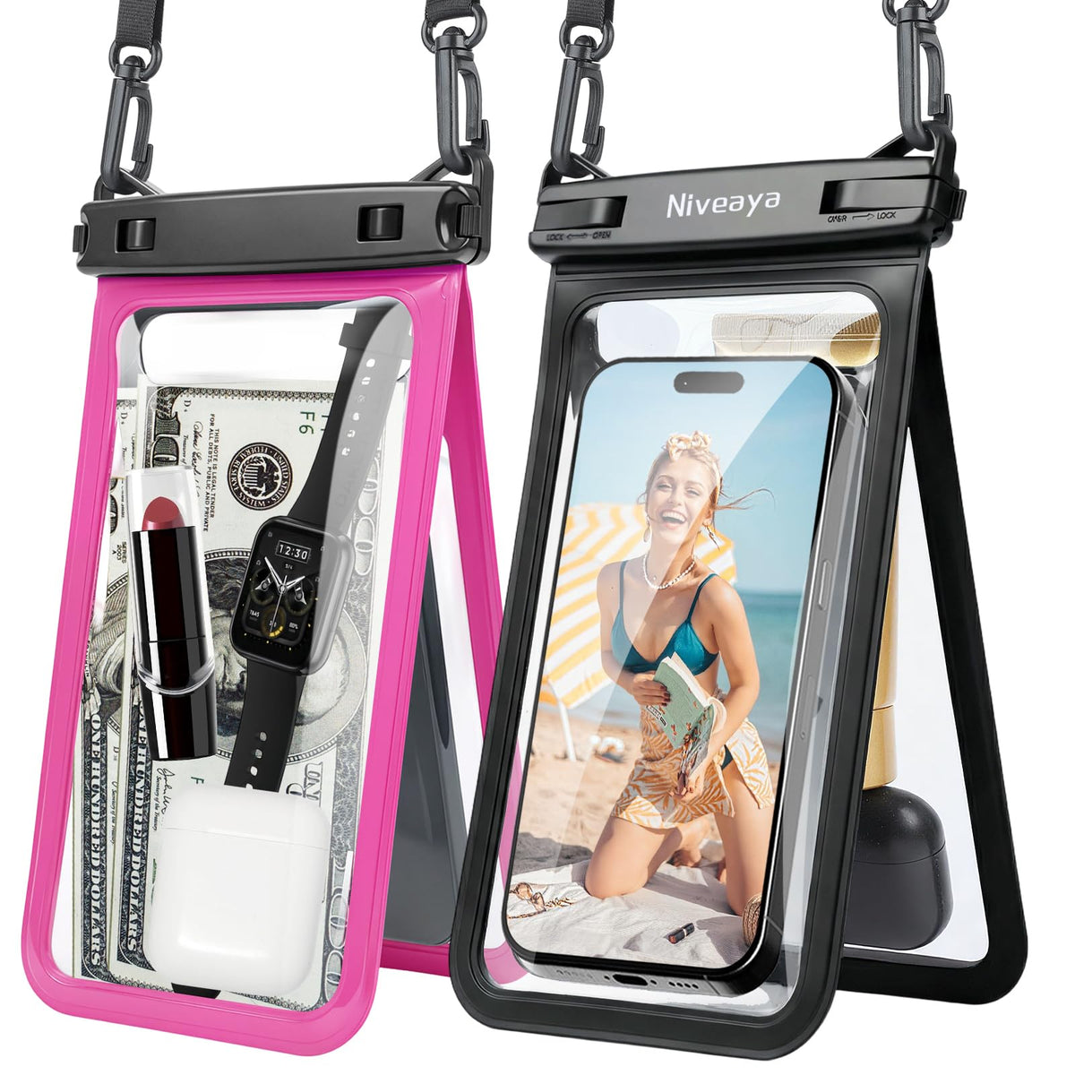 Niveaya Floating Waterproof Phone Pouch, 2-Pack – IPX8 Dual Compartment