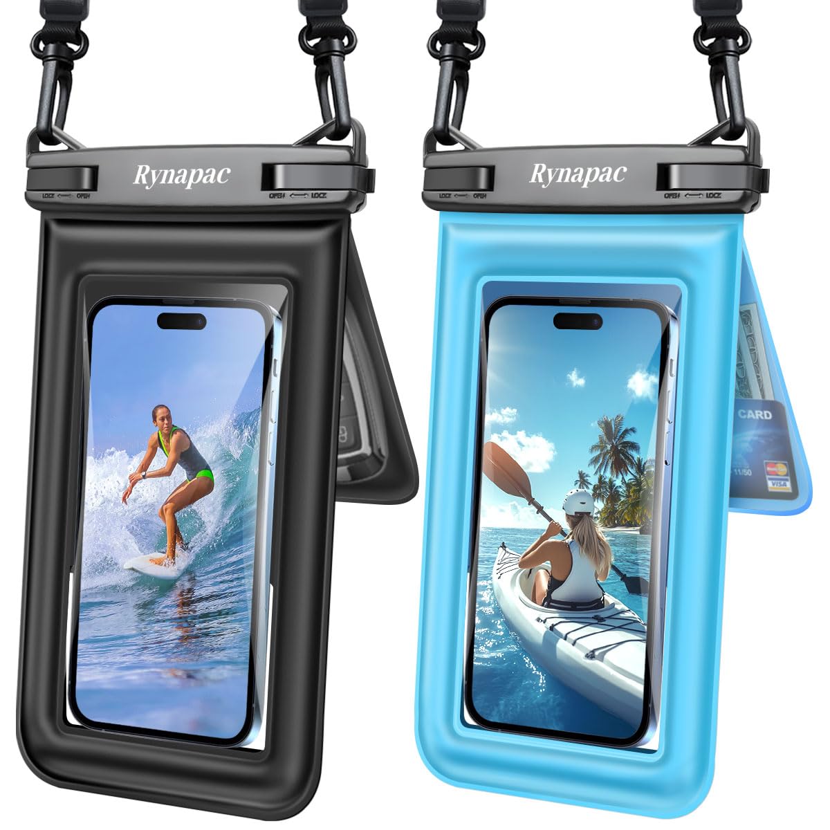 Rynapac Floating Waterproof Phone Pouch, 2-Pack – IPX8 Dual Compartment, Up to 8.5"