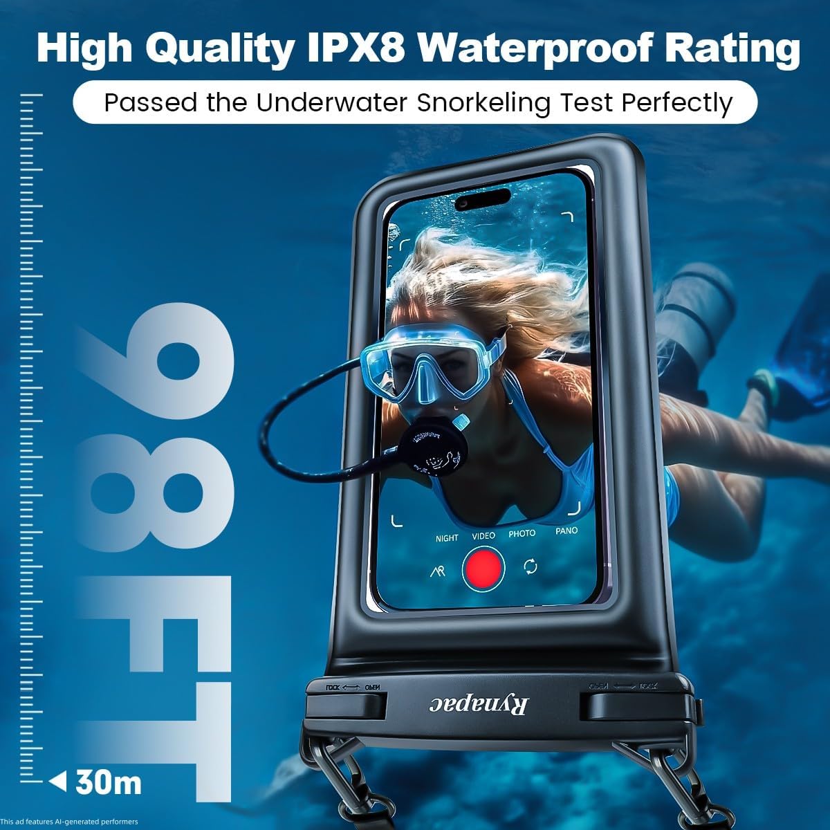 Rynapac Floating Waterproof Phone Pouch, 2-Pack – IPX8 Dual Compartment, Up to 8.5"