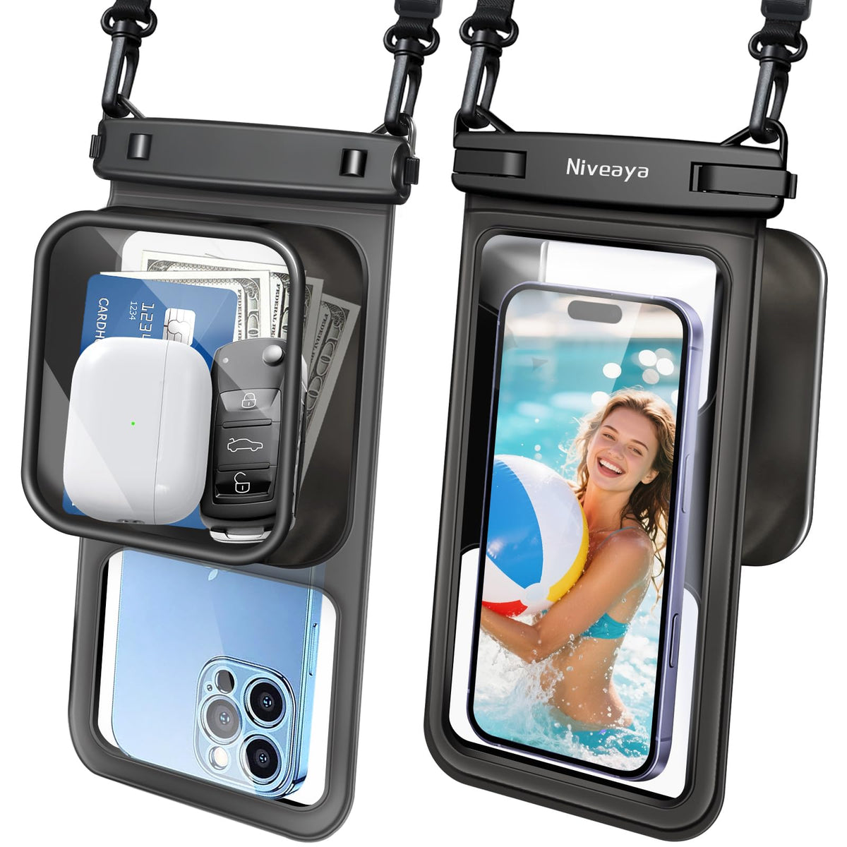 Niveaya Floating Waterproof Phone Pouch, 2-Pack – IPX8, Up to 8.5"