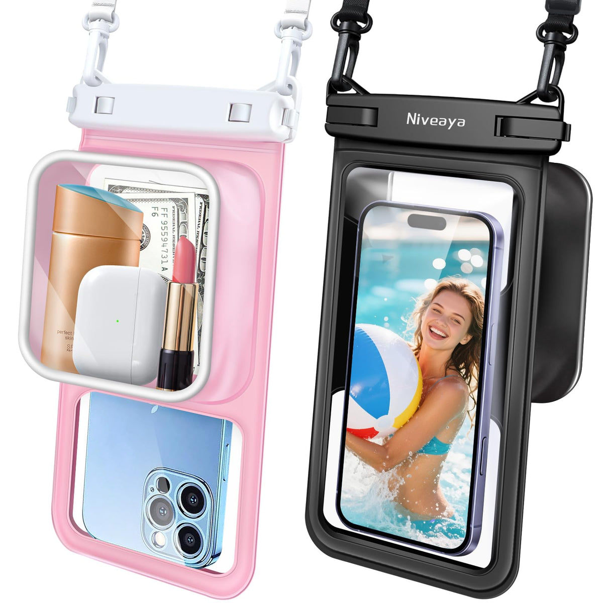 Niveaya Floating Waterproof Phone Pouch, 2-Pack – IPX8, Up to 8.5"
