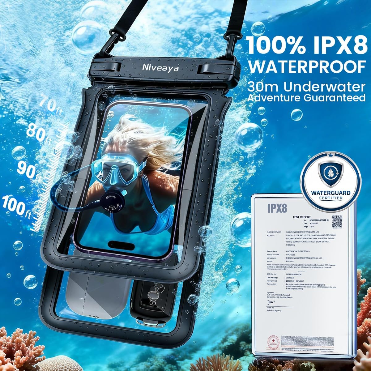 Niveaya Floating Waterproof Phone Pouch, 2-Pack – IPX8 Dual Compartment