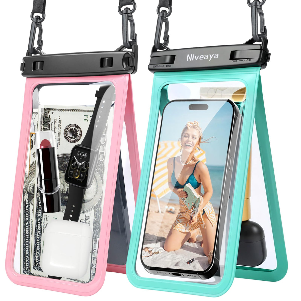 Niveaya Floating Waterproof Phone Pouch, 2-Pack – IPX8 Dual Compartment