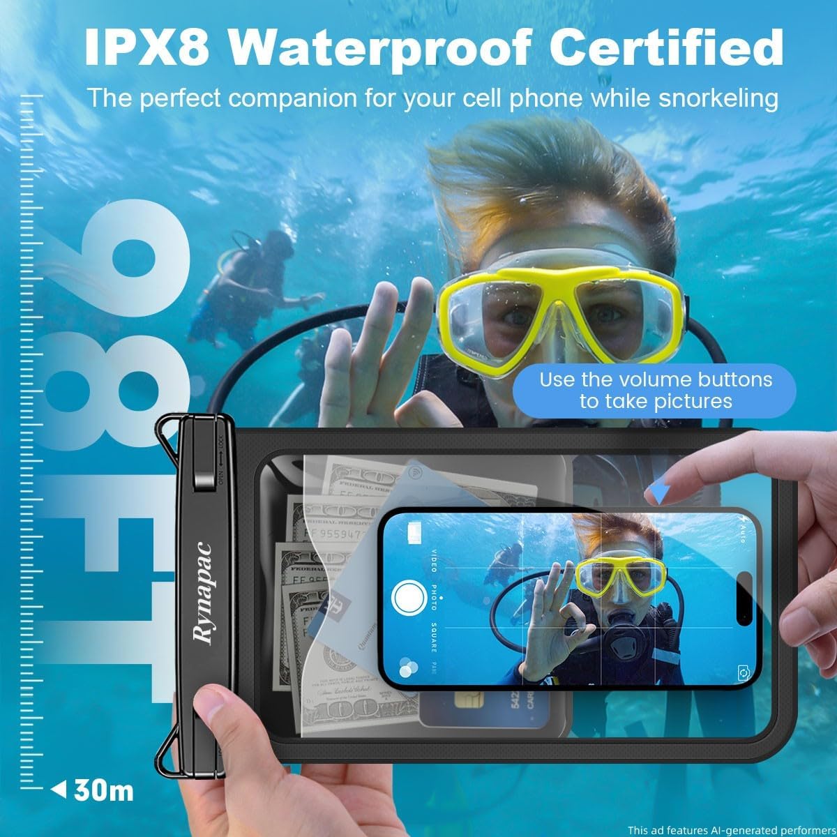 Rynapac Waterproof Phone Pouch, 2-Pack – IPX8 with Inner Pocket, 8.5" & 10"
