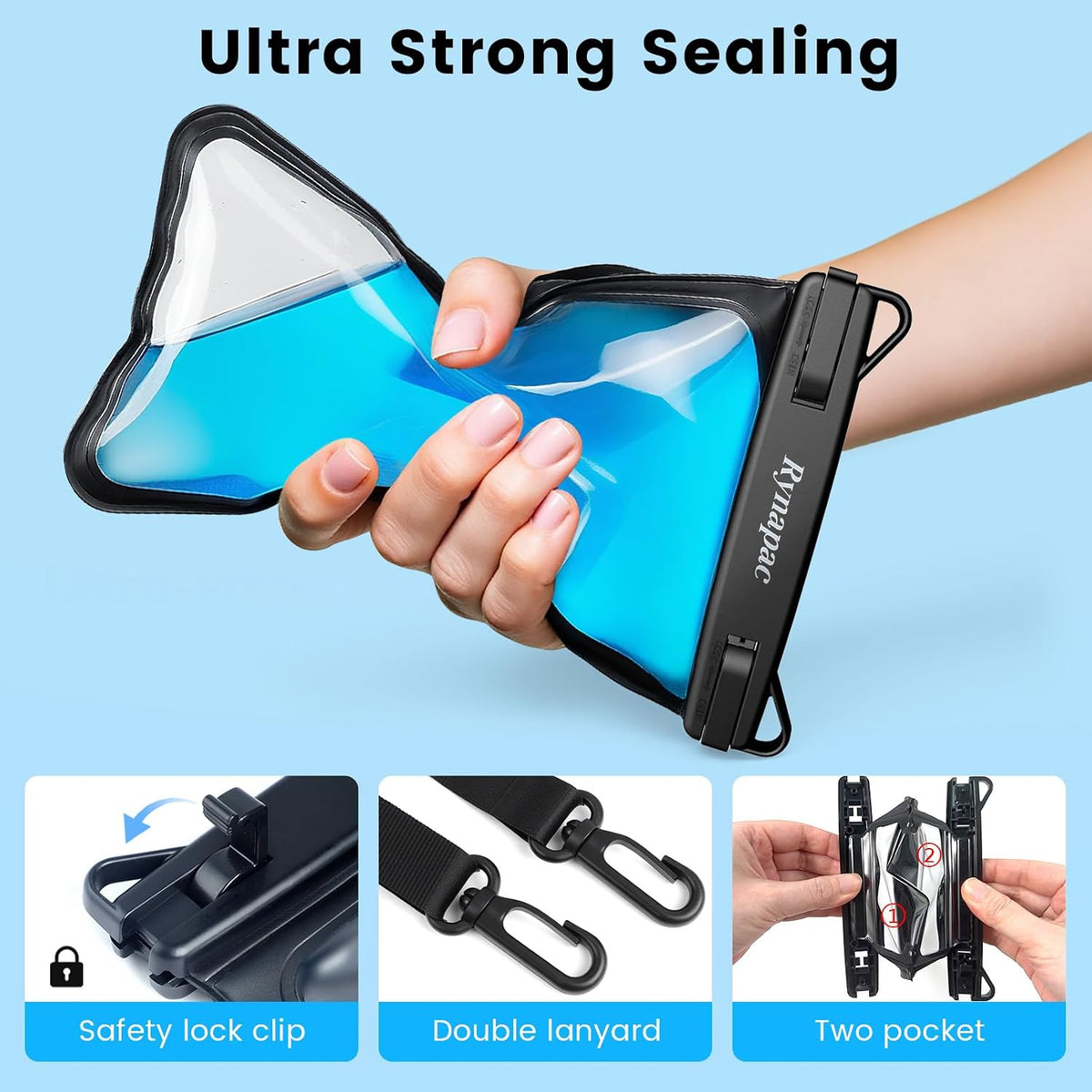 Rynapac Waterproof Phone Pouch, 2-Pack – IPX8 Dual Compartment, Up to 8.5"