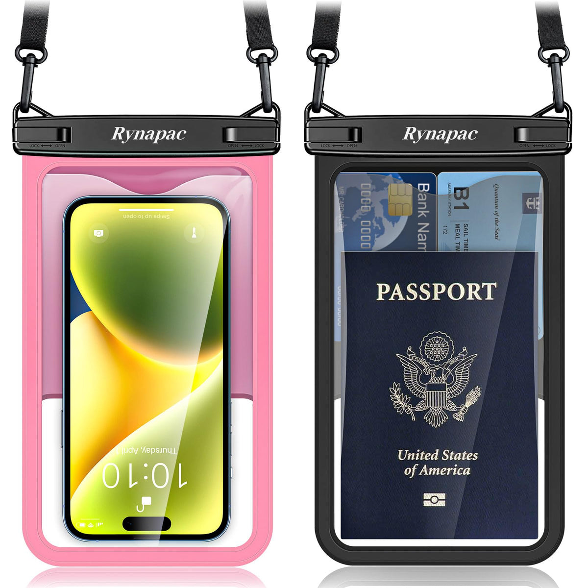 Rynapac Waterproof Phone Pouch, 2-Pack – IPX8 with Inner Pocket, 8.5" & 10"