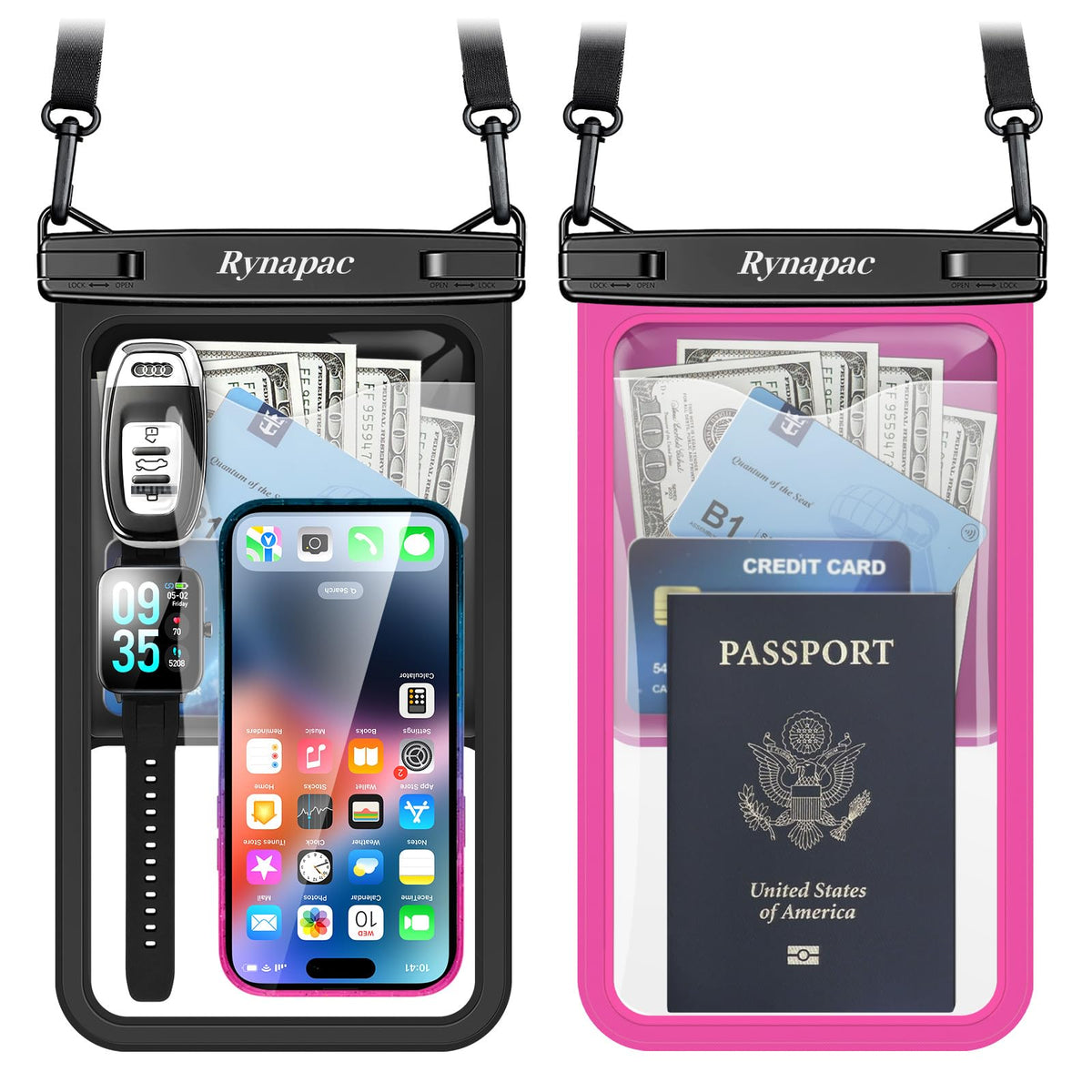 Rynapac Waterproof Phone Pouch, 2-Pack – IPX8 with Inner Pocket, 8.5" & 10"