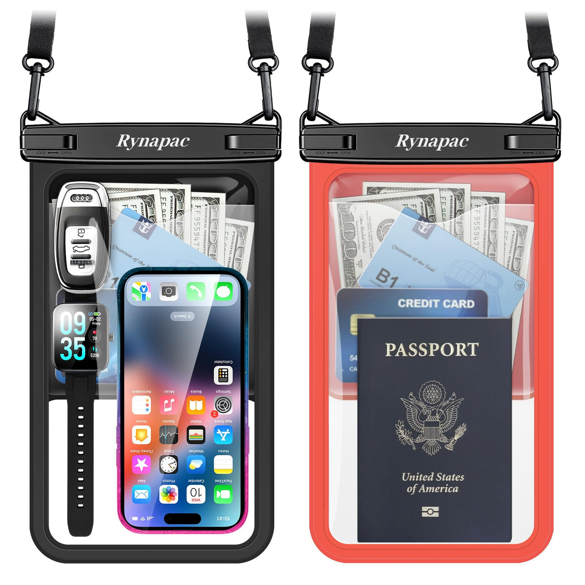 Rynapac Waterproof Phone Pouch, 2-Pack – IPX8 with Inner Pocket, 8.5" & 10"