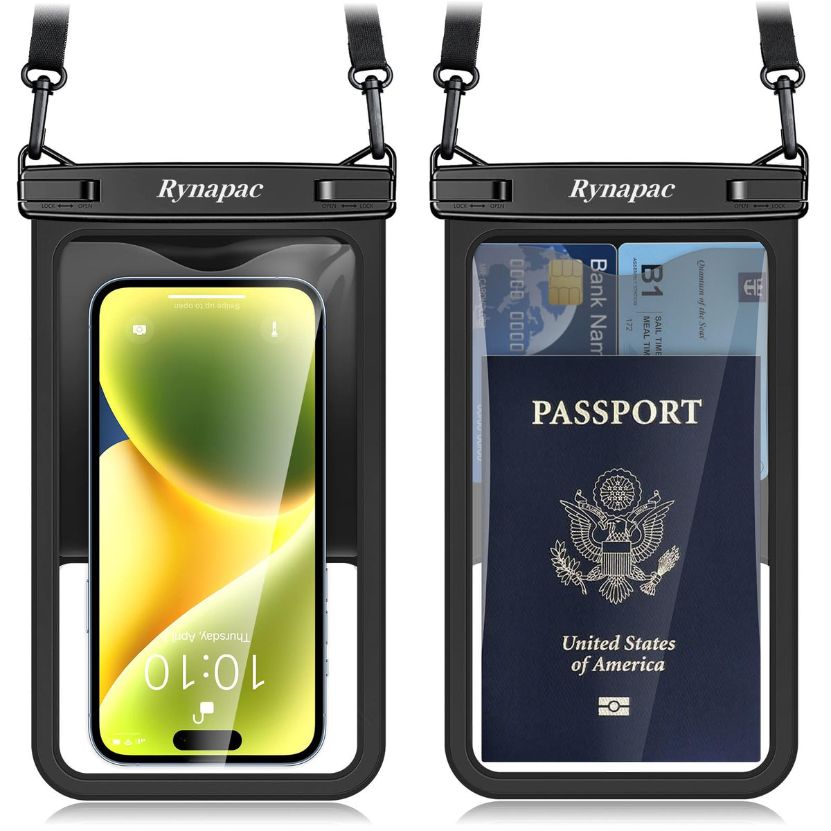 Rynapac Waterproof Phone Pouch, 2-Pack – IPX8 with Inner Pocket, 8.5" & 10"