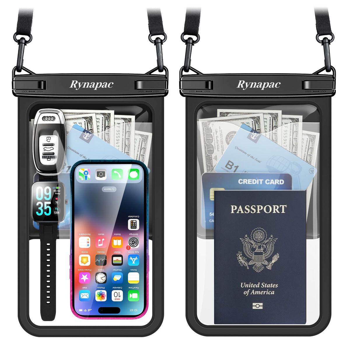 Rynapac Waterproof Phone Pouch, 2-Pack – IPX8 with Inner Pocket, 8.5" & 10"