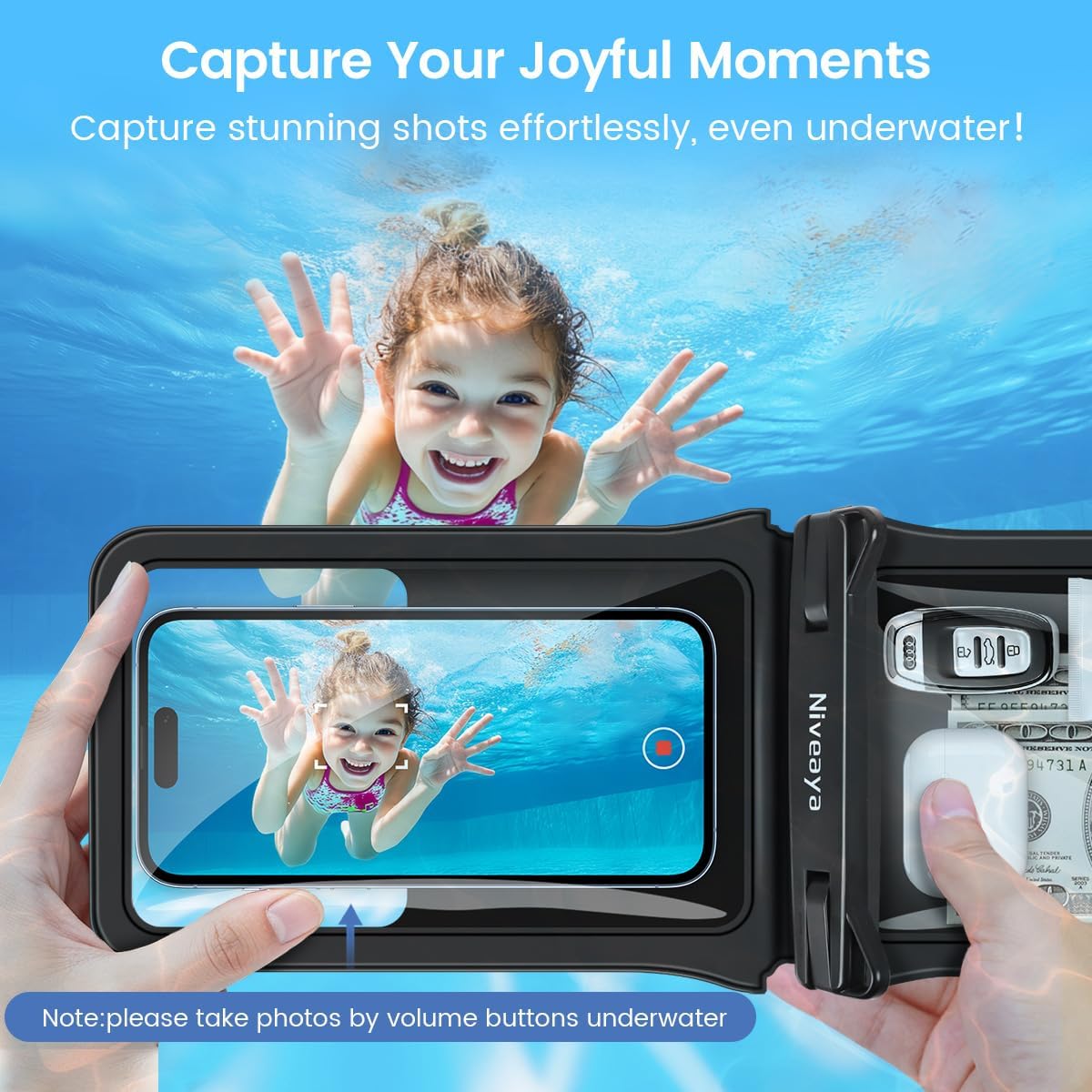 Niveaya Floating Waterproof Phone Pouch, 2-Pack – IPX8 Dual Compartment