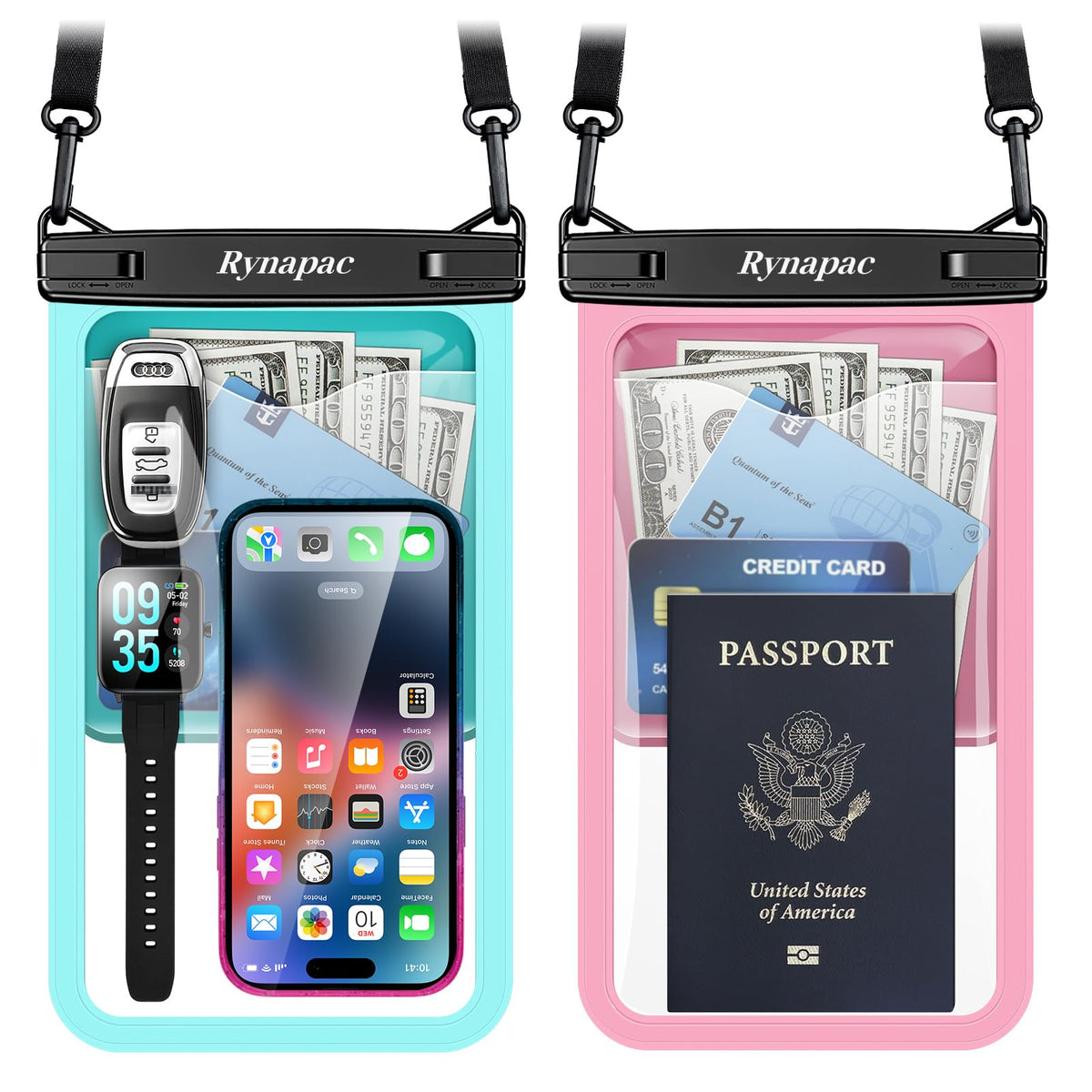 Rynapac Waterproof Phone Pouch, 2-Pack – IPX8 with Inner Pocket, 8.5" & 10"
