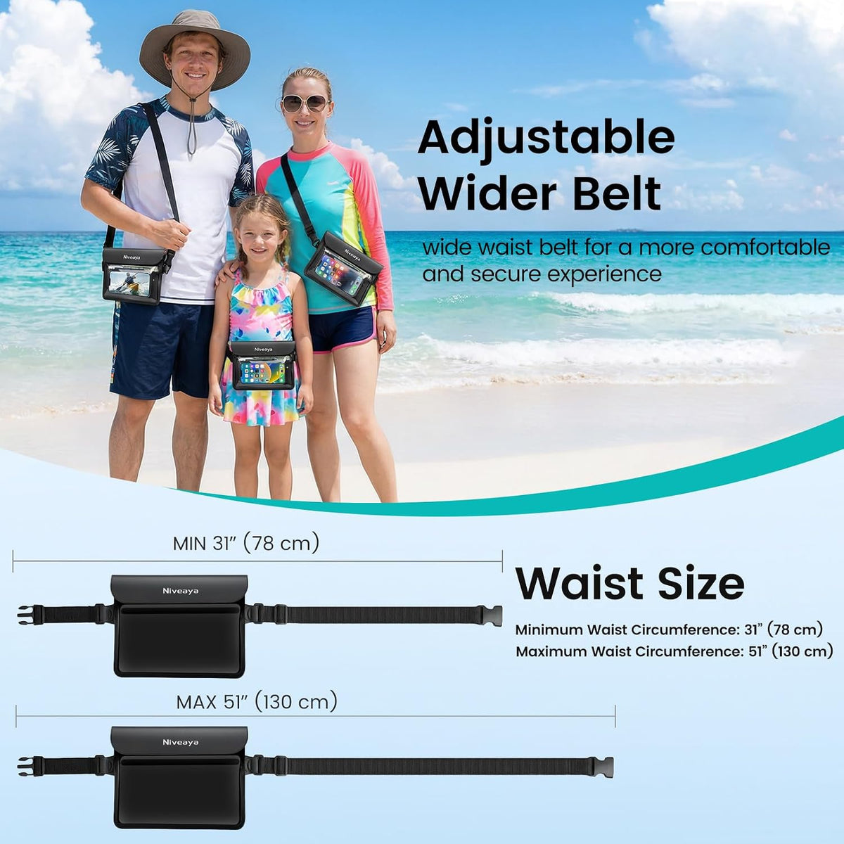 Niveaya IPX8 Waterproof Fanny Pack, 2-Pack – Built-In Divider