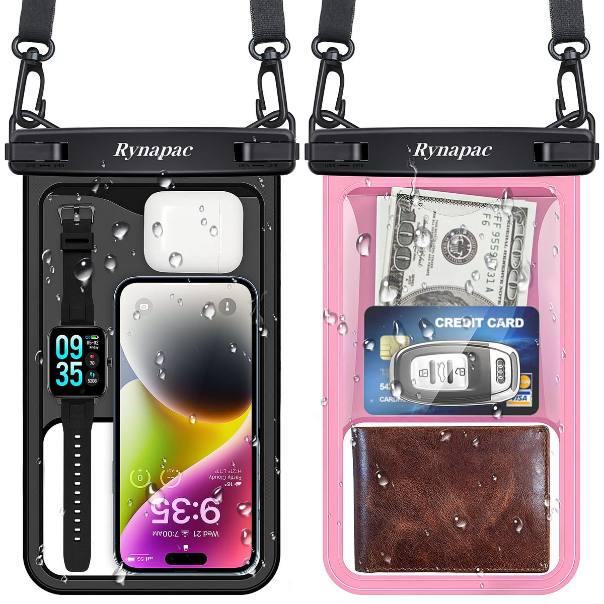 Rynapac Waterproof Phone Pouch, 2-Pack – IPX8 with Inner Pocket, 8.5" & 10"
