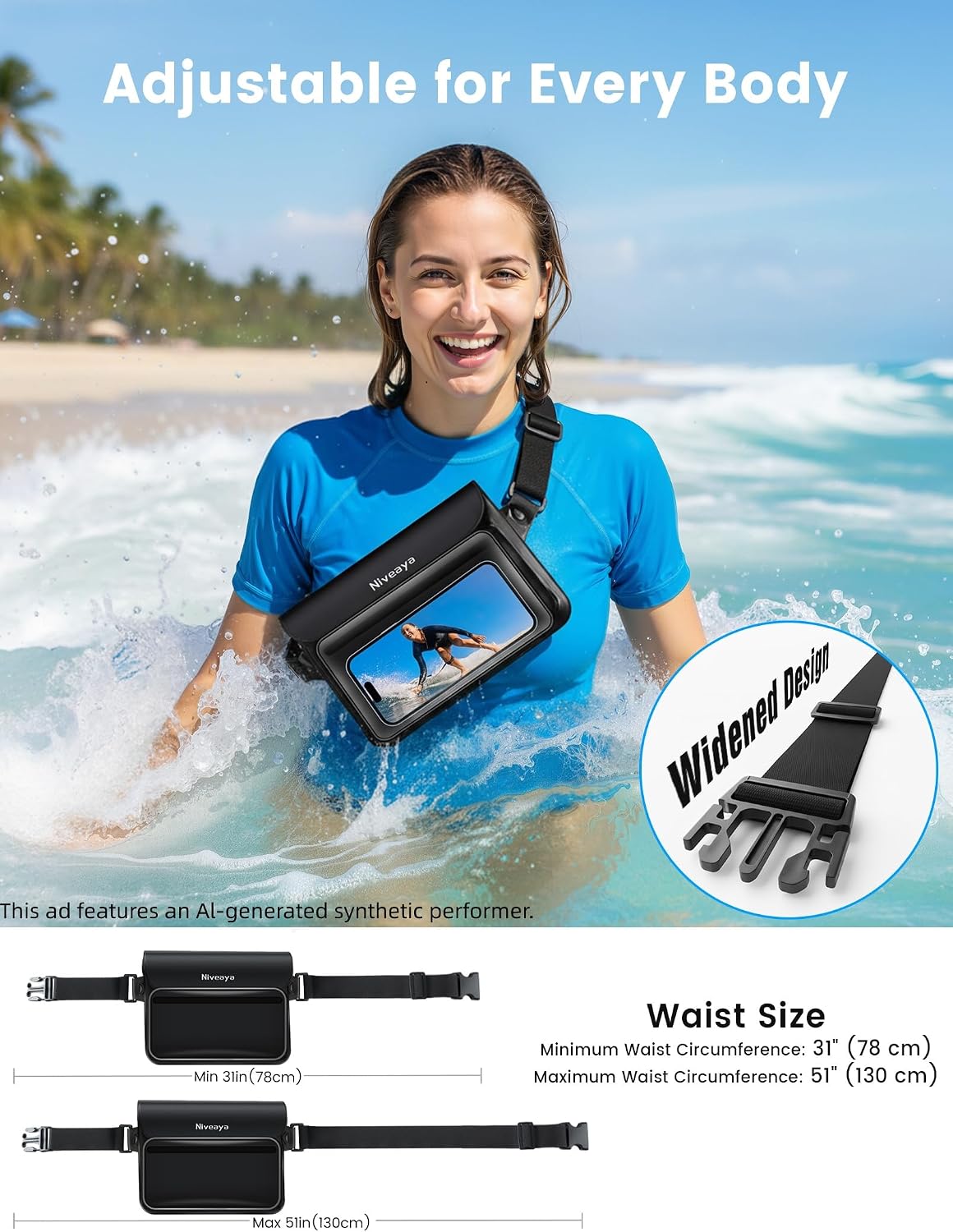 Niveaya Floating Waterproof Fanny Pack, 2-Pack – IPX8, Up to 9.5"