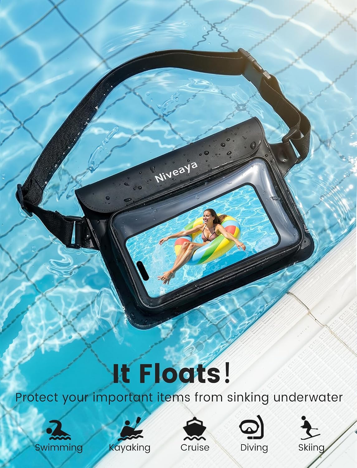 Niveaya Floating Waterproof Fanny Pack, 2-Pack – IPX8, Up to 9.5"