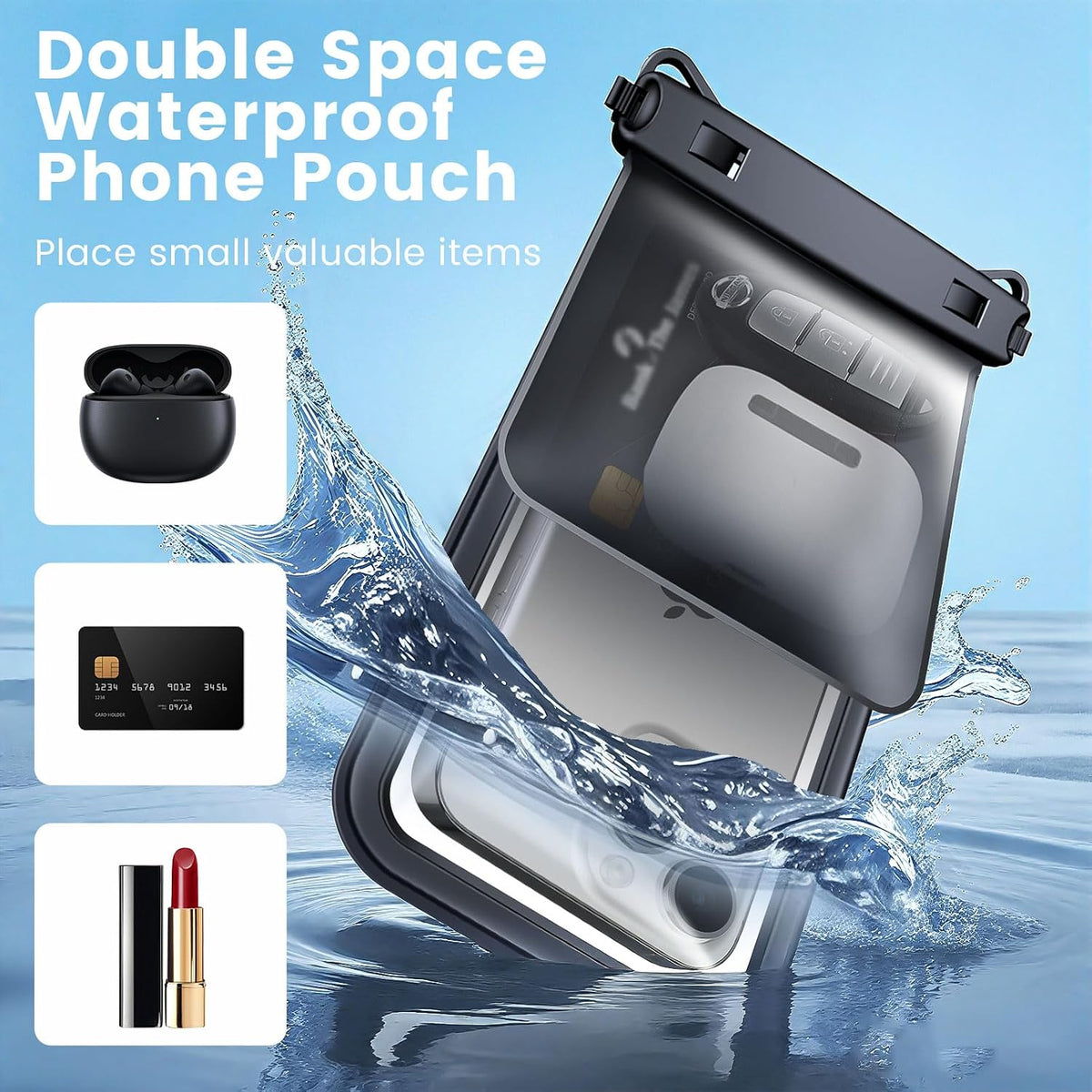 Rynapac Waterproof Phone Pouch, 2-Pack – IPX8 Dual Compartment, Up to 8.5"