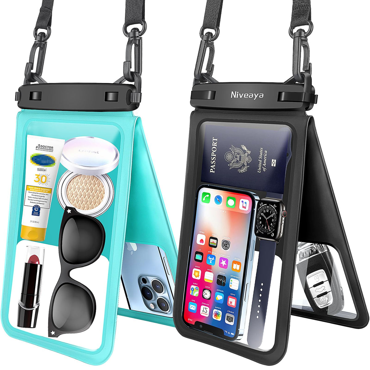 Niveaya Floating Waterproof Phone Pouch, 2-Pack – IPX8 Dual Compartment