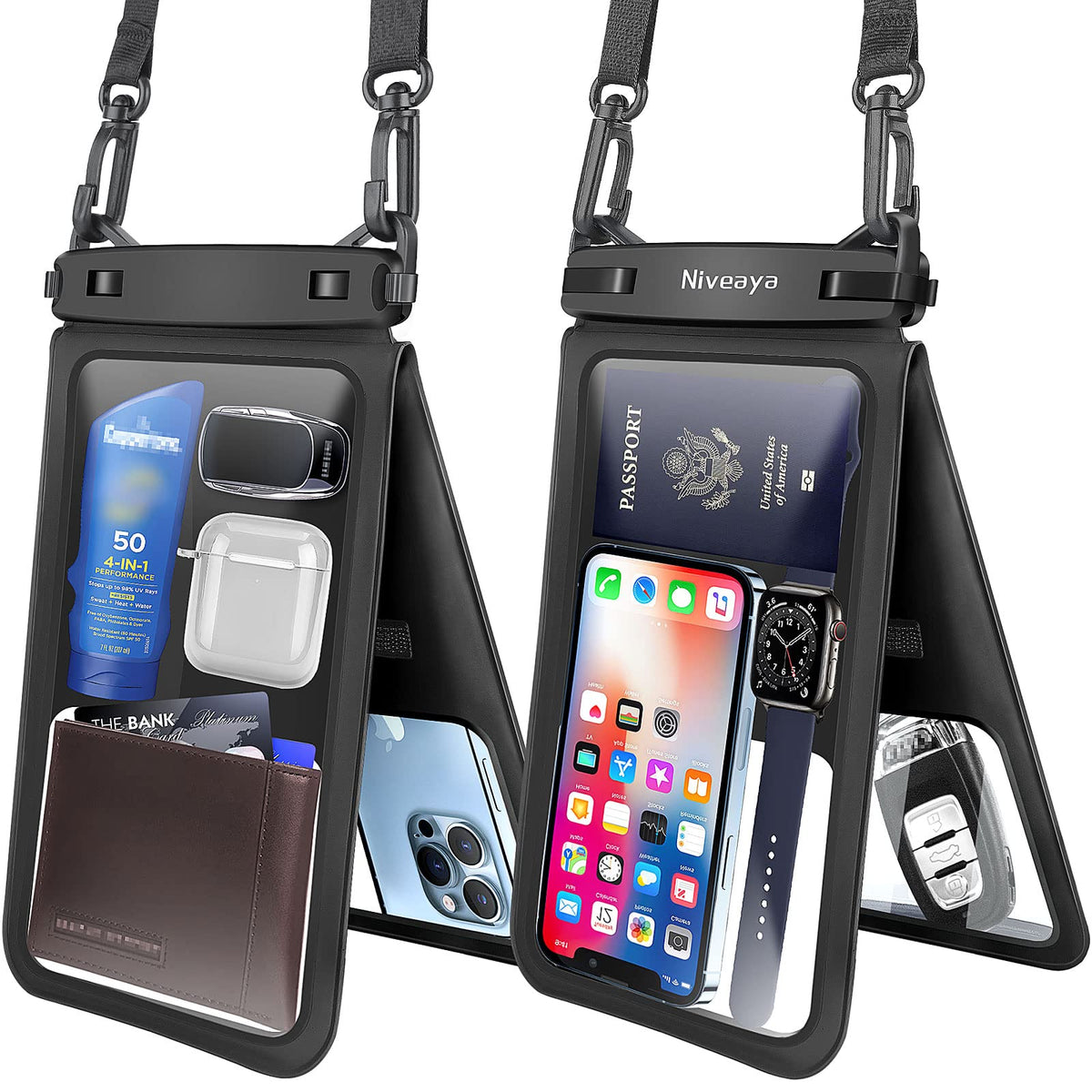 Niveaya Floating Waterproof Phone Pouch, 2-Pack – IPX8 Dual Compartment