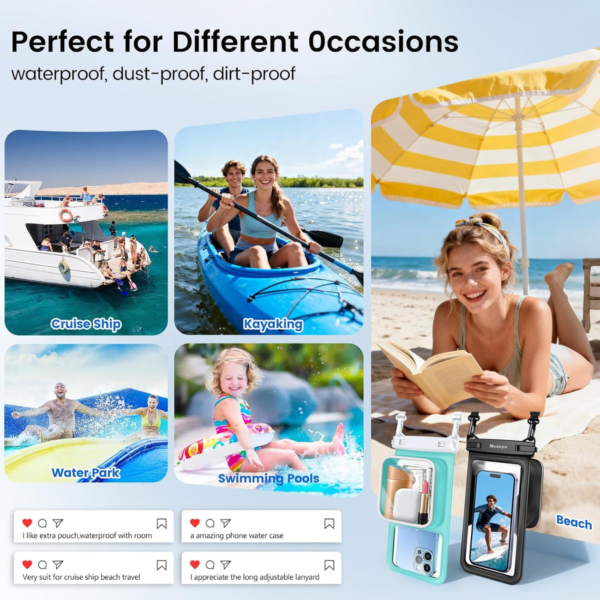 Niveaya Floating Waterproof Phone Pouch, 2-Pack – IPX8, Up to 8.5"