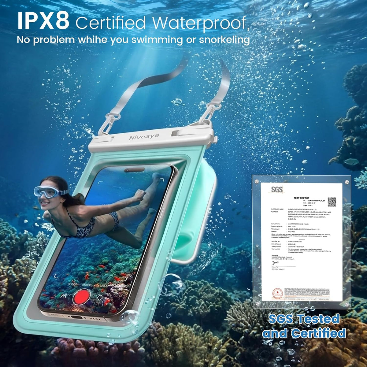 Niveaya Floating Waterproof Phone Pouch, 2-Pack – IPX8, Up to 8.5"