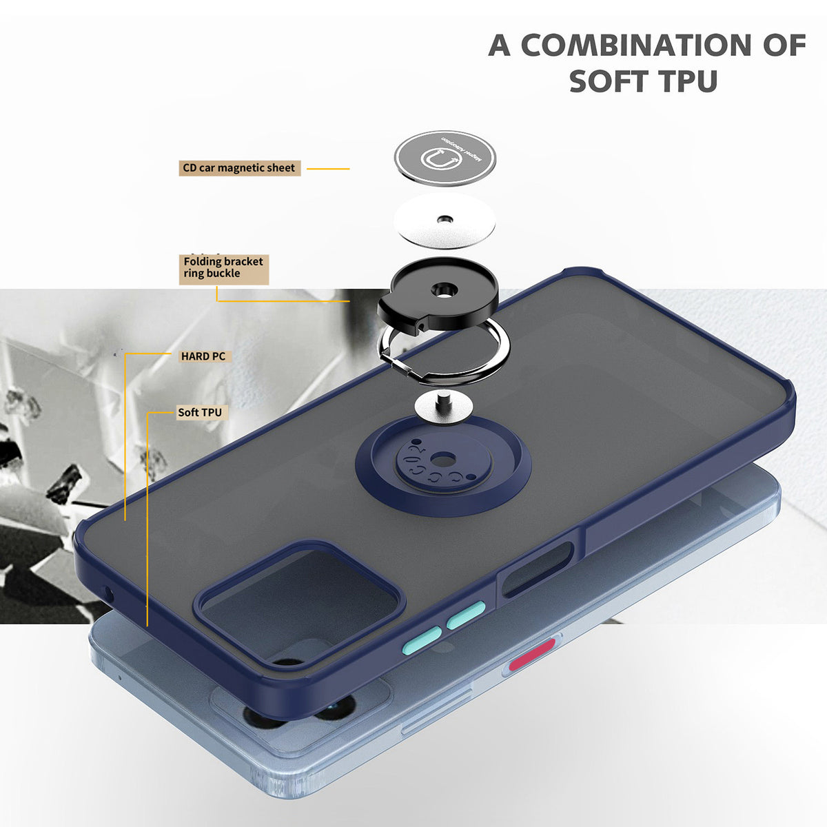 TJS "Define" Ring Kickstand Phone Case for T-mobile Revvl 6 5G