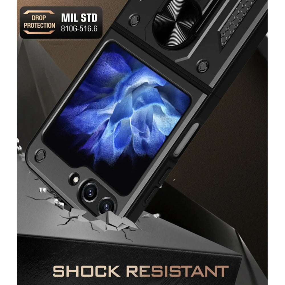 TJS "DuoGuard" Ring Kickstand Phone Case for Samsung Galaxy Z Flip 5