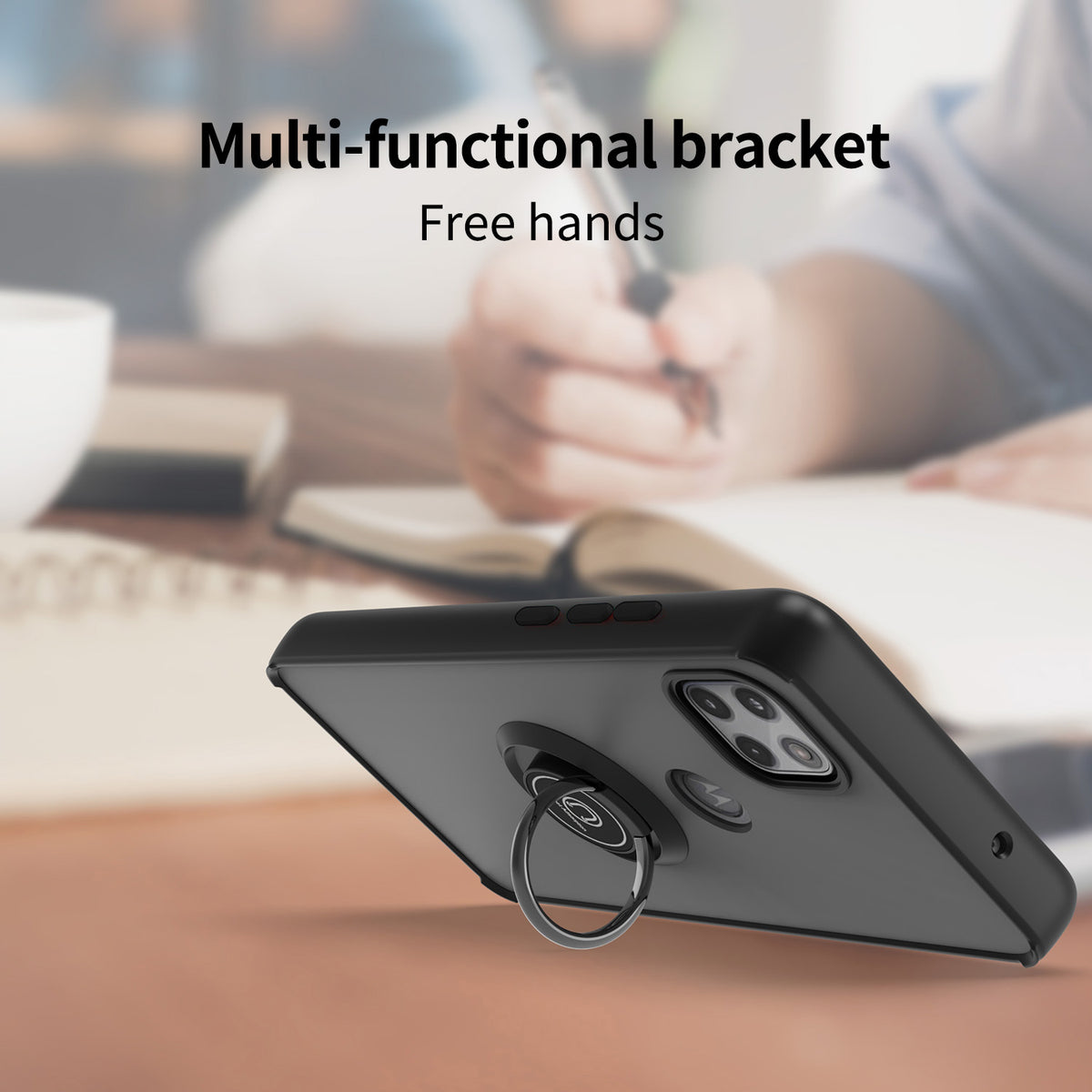 TJS "Define" Ring Kickstand Phone Case for Motorola One 5G Ace
