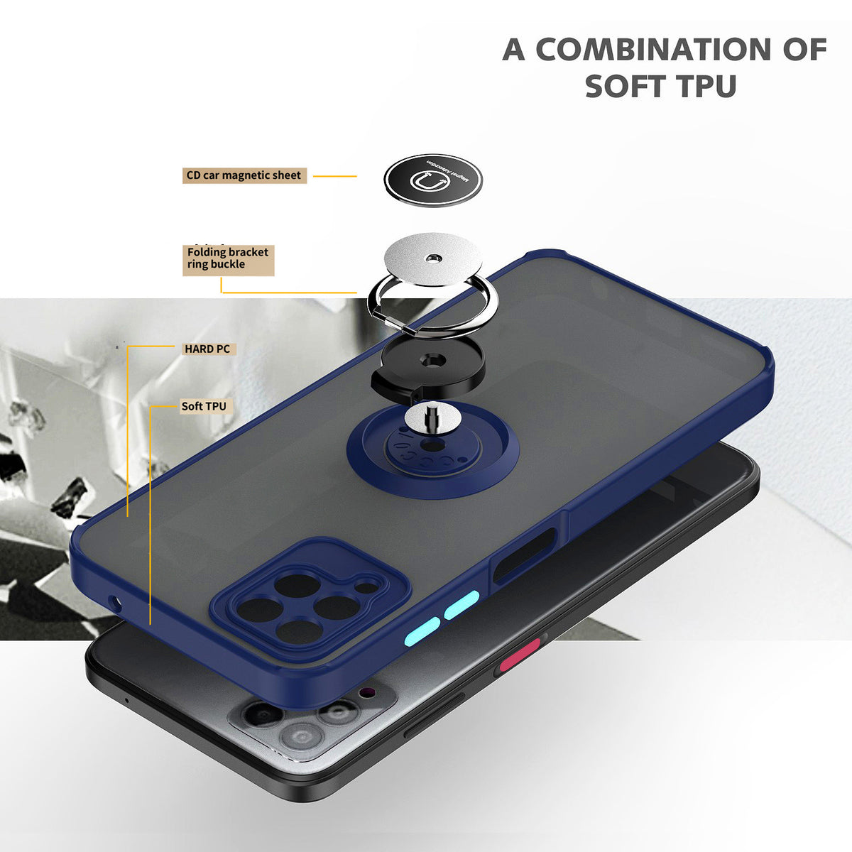 TJS "Define" Ring Kickstand Phone Case for T-mobile Revvl 6 Pro 5G