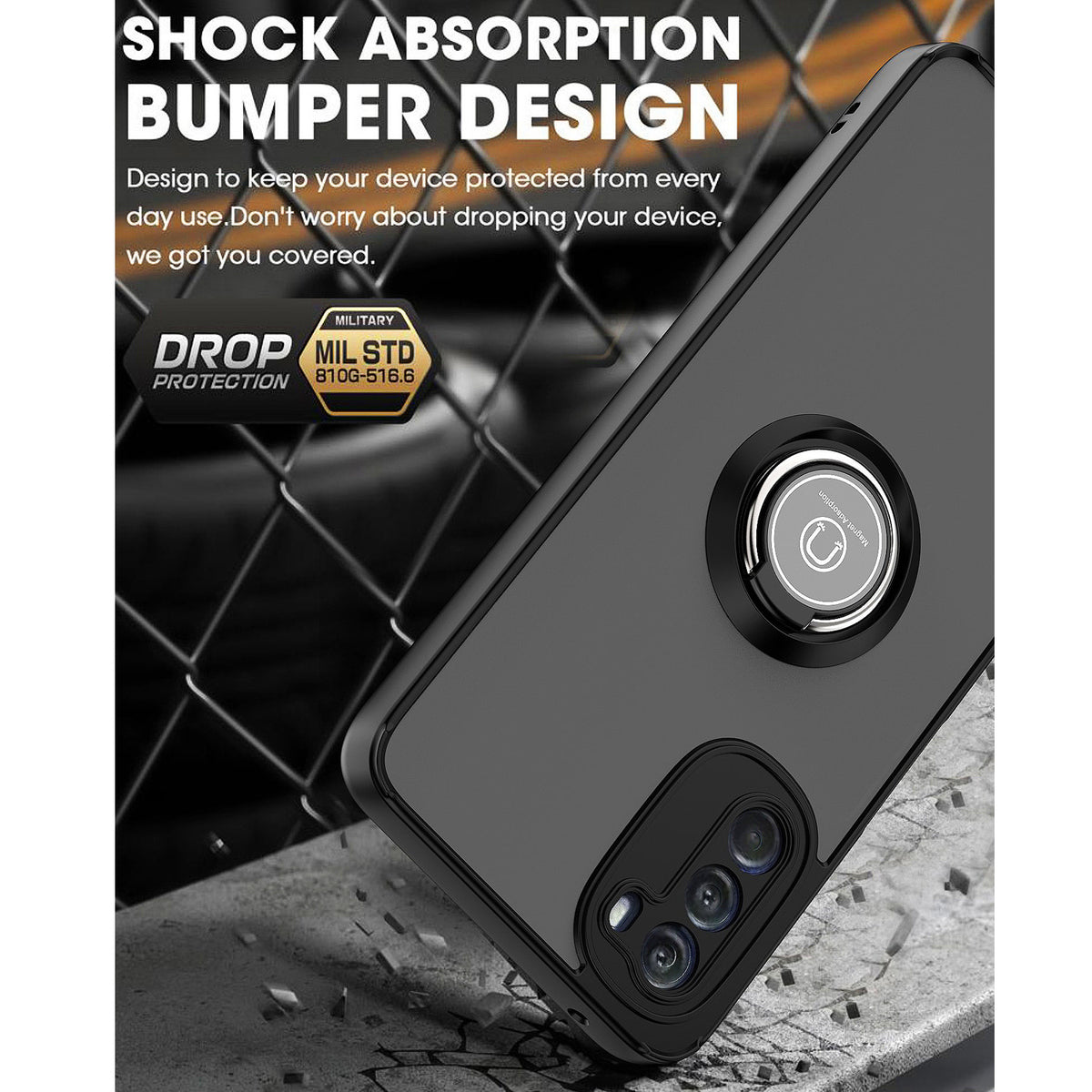 TJS "Define" Ring Kickstand Phone Case for Motorola G 5G 2022