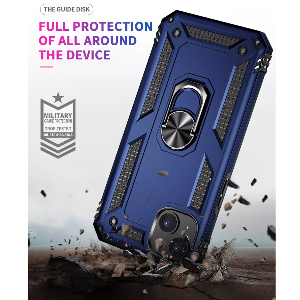 TJS "DuoGuard" Ring Kickstand Phone Case for iPhone 14 Max