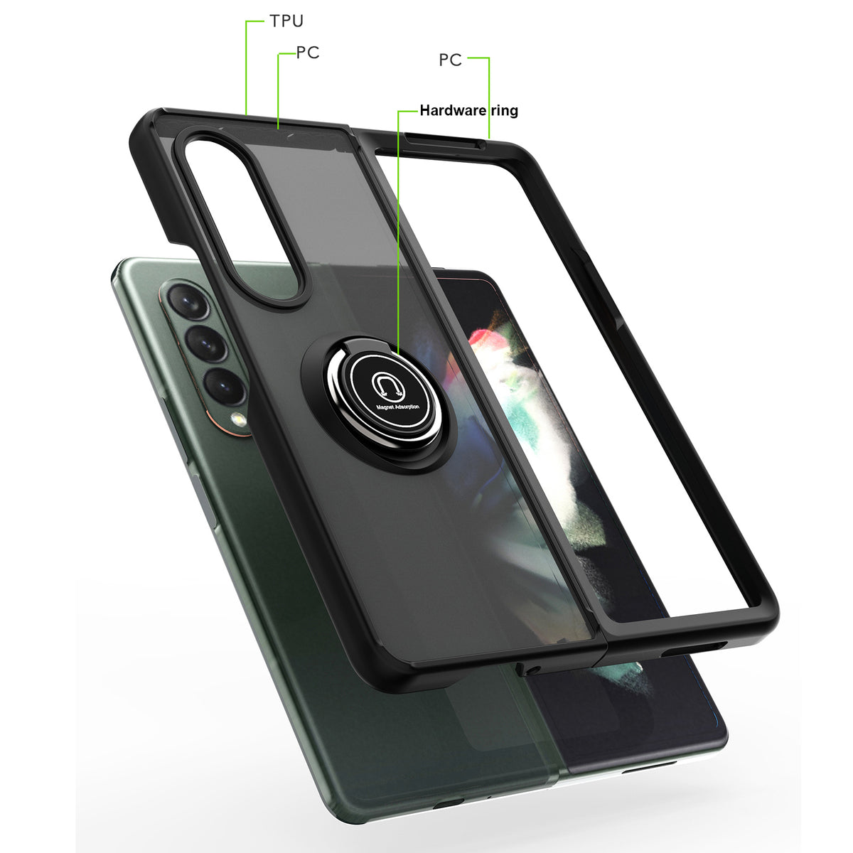 TJS "Define" Ring Kickstand Phone Case for Samsung Galaxy Z Fold 3