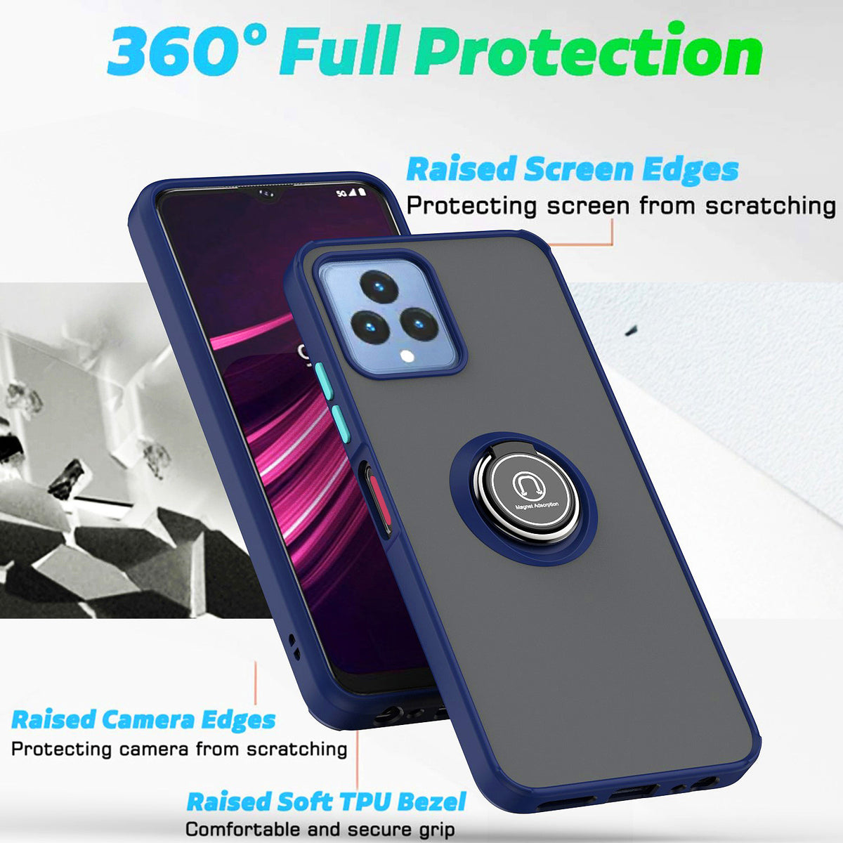 TJS "Define" Ring Kickstand Phone Case for T-mobile Revvl 6 5G