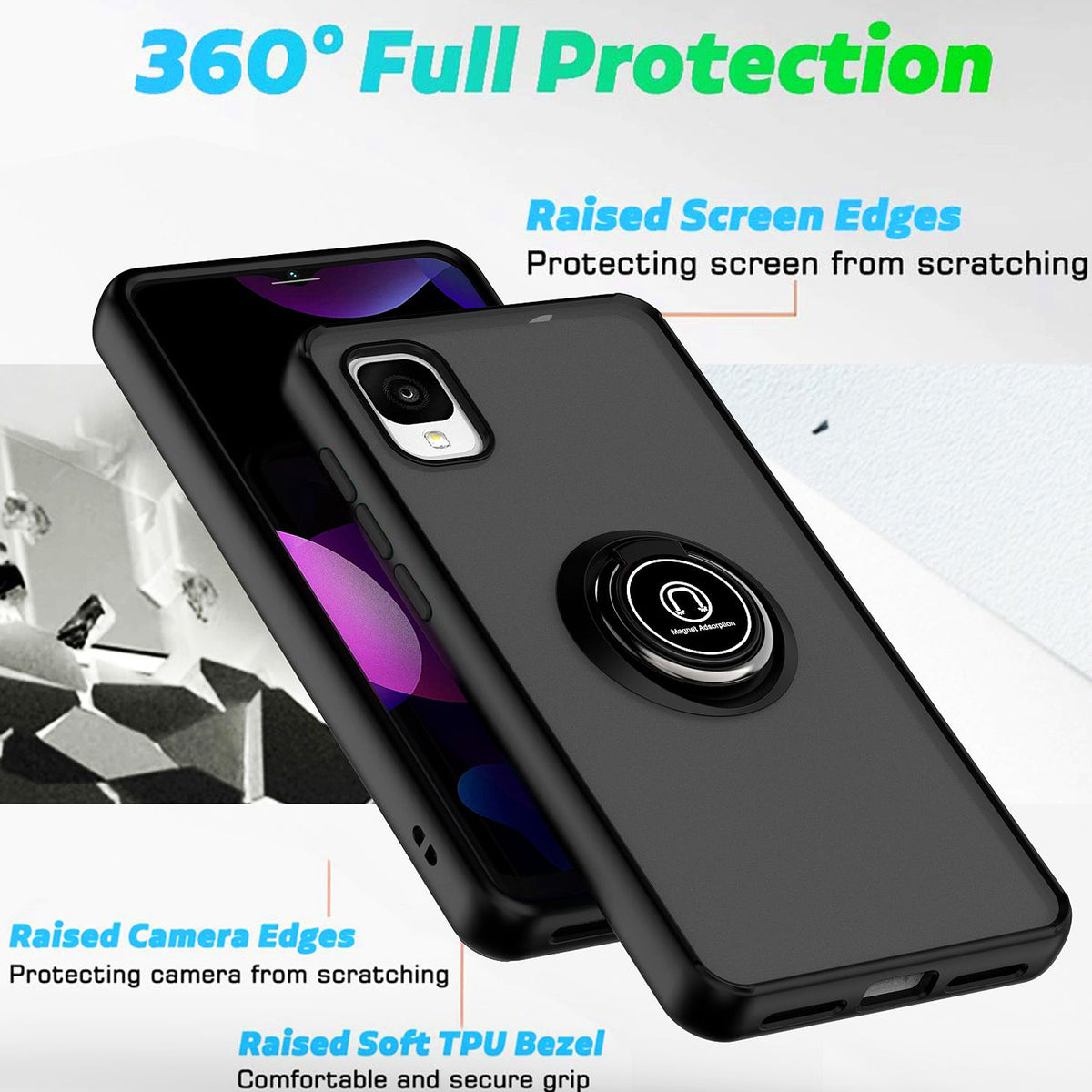 TJS "Define" Ring Kickstand Phone Case for TCL ION Z