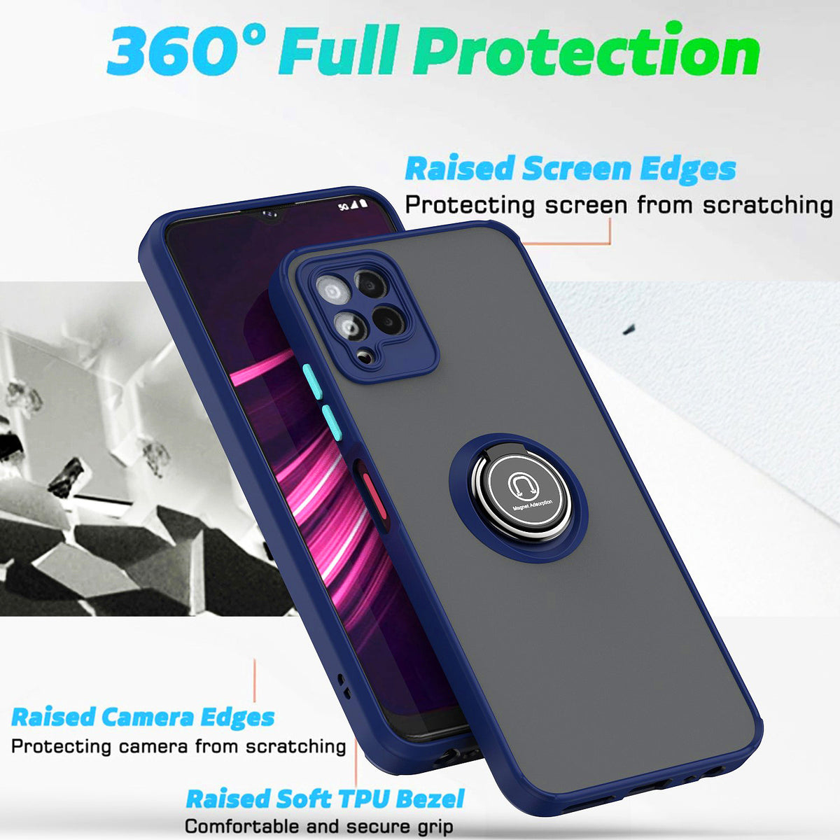TJS "Define" Ring Kickstand Phone Case for T-mobile Revvl 6 Pro 5G