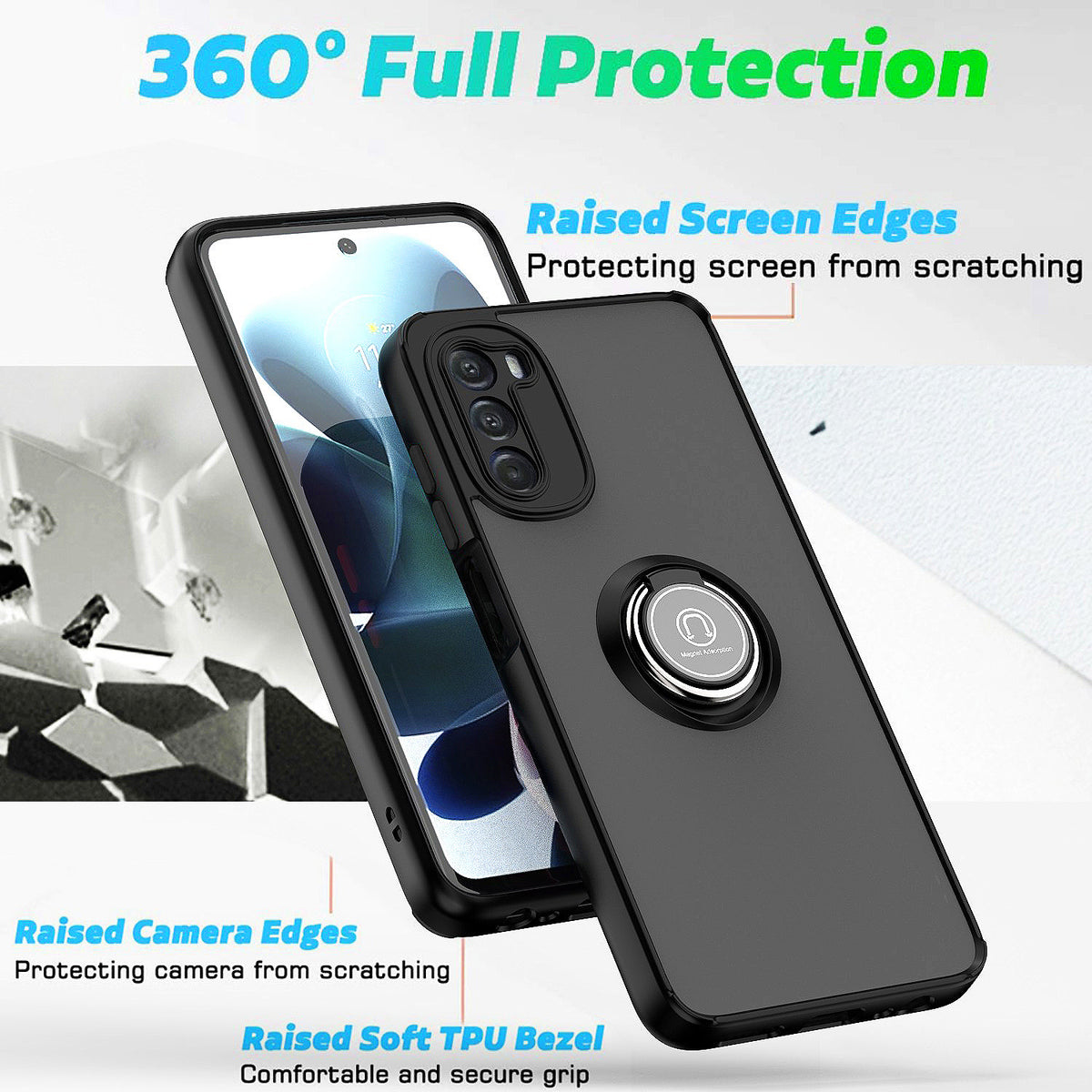 TJS "Define" Ring Kickstand Phone Case for Motorola G 5G 2022