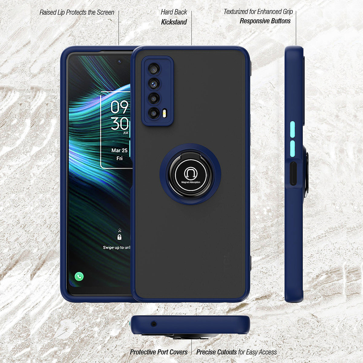 TJS "Define" Ring Kickstand Phone Case for TCL Stylus 5G