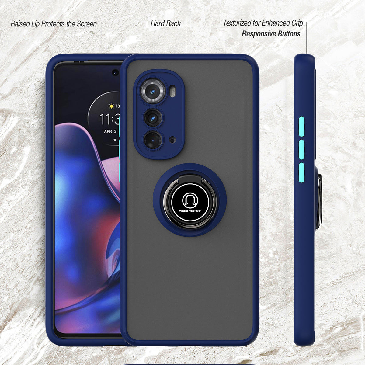 TJS "Define" Ring Kickstand Phone Case for Motorola Edge 5G 2022