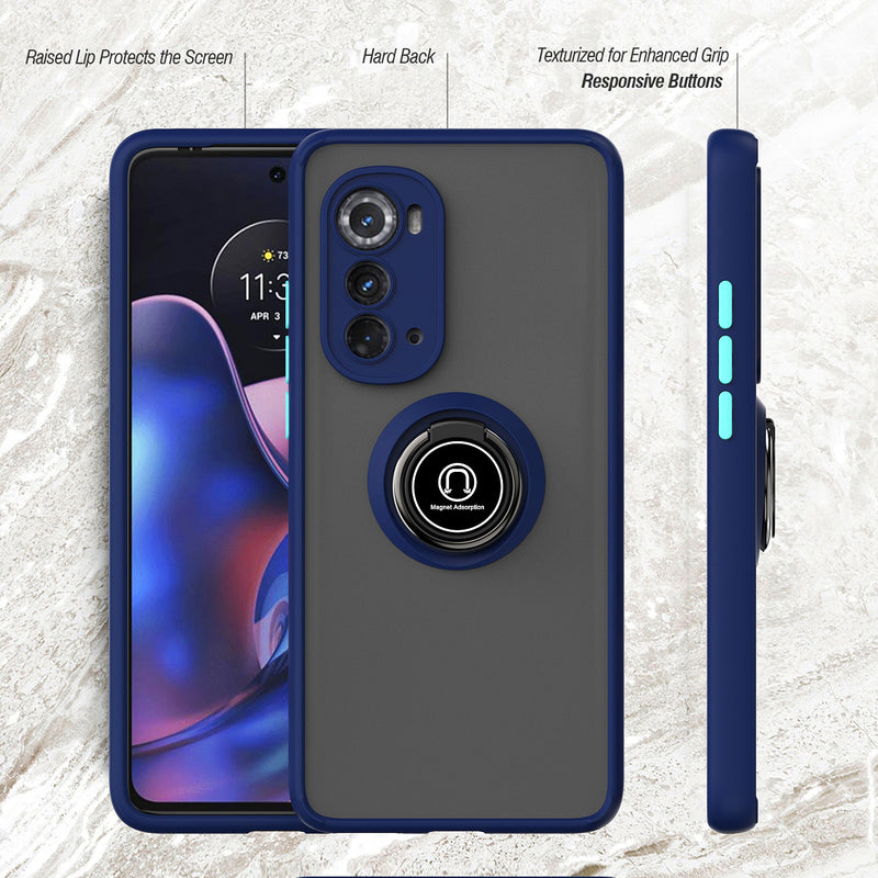 TJS "Define" Ring Kickstand Phone Case for Motorola Edge 5G 2022