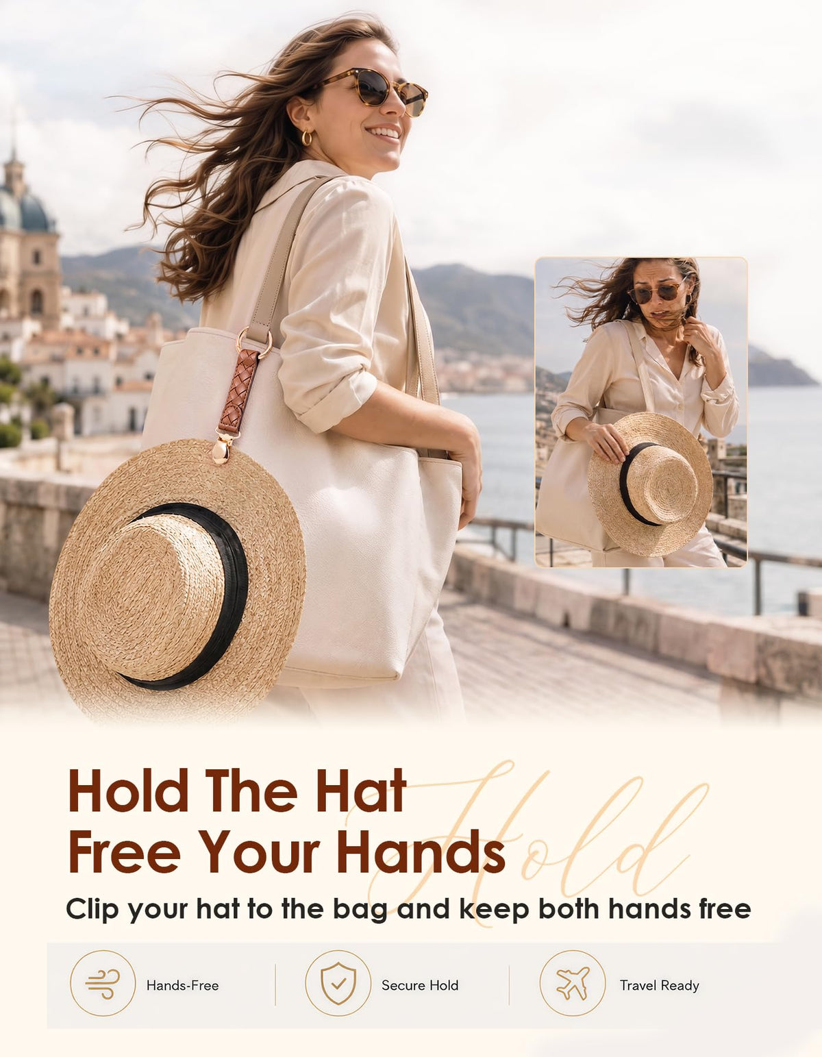 Niveaya Hat Clip for Travel on Bag, Sturdy Light Gold Metal Clip, 2 Pack detail 1