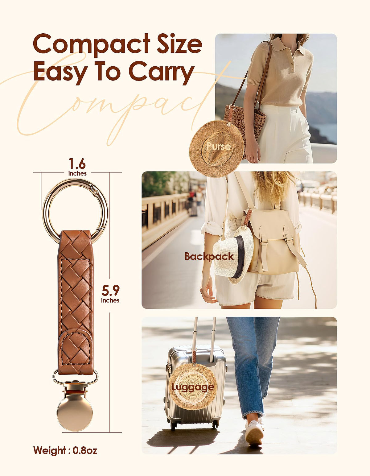 Niveaya Hat Clip for Travel on Bag, Sturdy Light Gold Metal Clip, 2 Pack detail 5