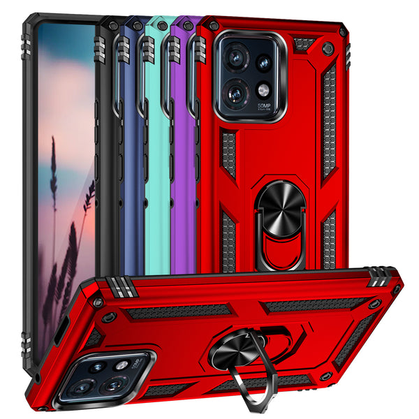 TJS "DuoGuard" Ring Kickstand Phone Case for Motorola Edge Plus 2023