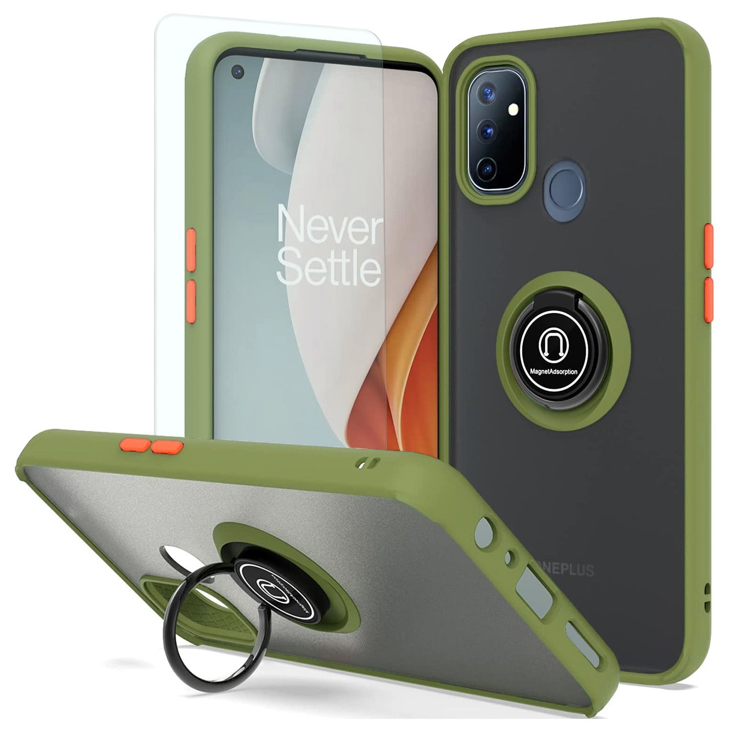 TJS "Define" Ring Kickstand Phone Case for OnePlus Nord N10