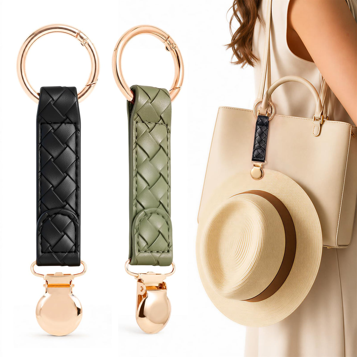 Niveaya Hat Clip for Travel 2Pcs, Sleek Woven Design with Durable Metal Clip, Secure Hat Holder for Straw Sun Hats & Baseball Cap on Bag Purse Backpack Luggage, Chic Beach Cruise Travel Essentials main image